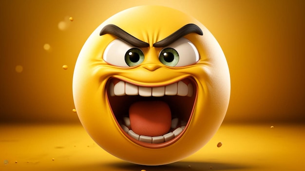 Personagem de emoji de bola 3D em ação de emoção irritada em laranja