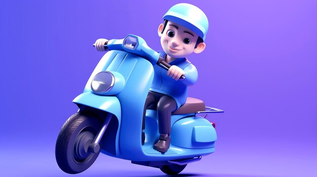 Foto personagem de entrega bonito e adorável com bicicleta e caixas 3d rendered cartoon courier ilustração