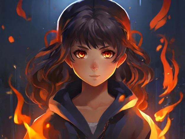 Personagem de estilo anime com fogo