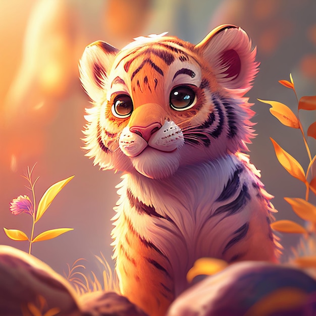 Personagem de filhote de tigre renderização 3d Generative AI