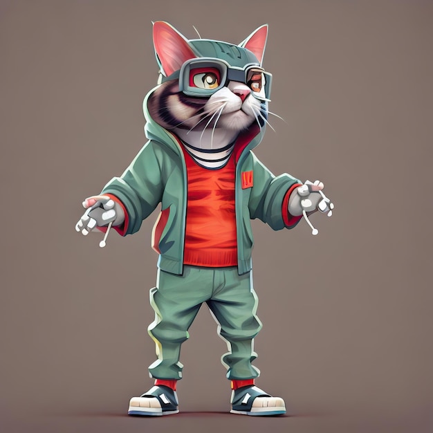 Personagem de gato mau fofo com roupa estética de streetwear