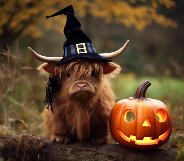 Foto personagem de halloween de abóbora e cão