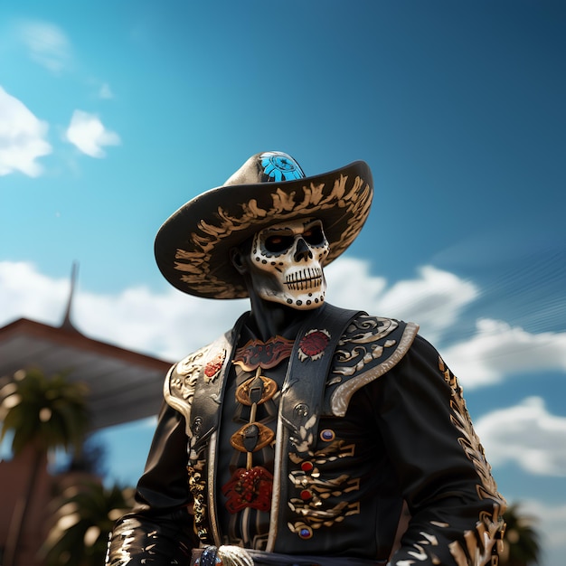 Personagem de herói de caveira mexicana