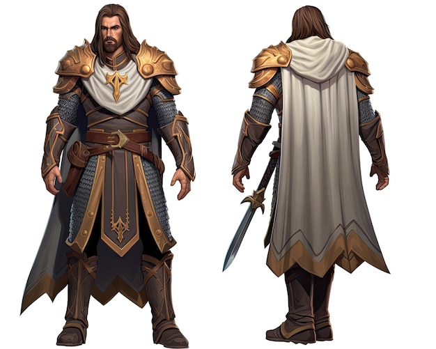 personagem de jogo 3D medieval zelda npc assassinos credo charactrer em fundo branco design de jogo