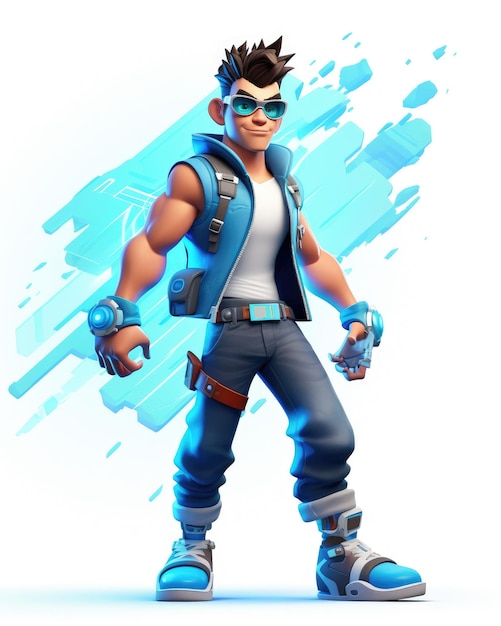 Personagem de jogo futurista de ficção científica 3D com avatar de robô ciborgue inspirado em Fortnite e Star Wars