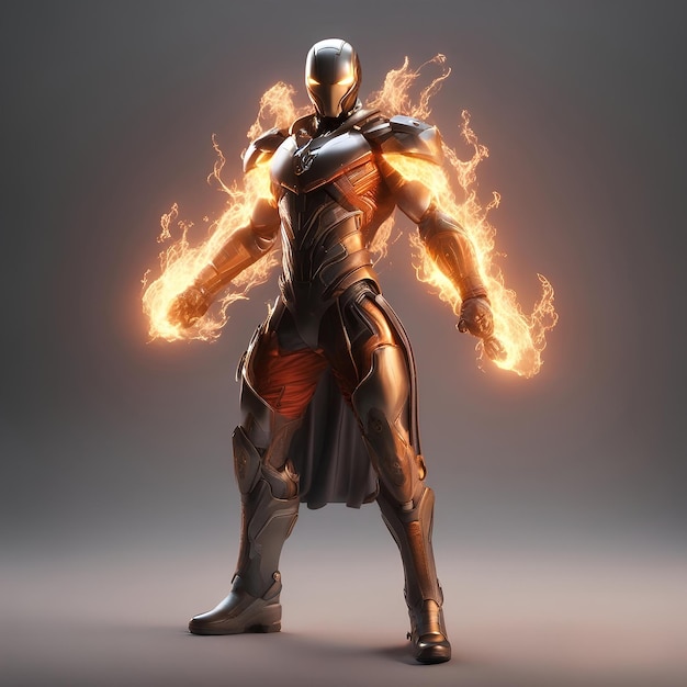 personagem de jogo super herói em terno fogo super herói terno fogo gamer personagem robô