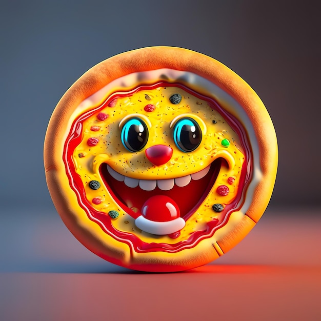 Personagem de logotipo emoji de pizza feliz em 3D Generative AI