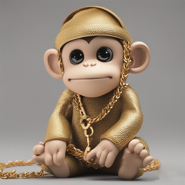 personagem de macaco com uma imagem de colar de corrente de ouro gerada por ai