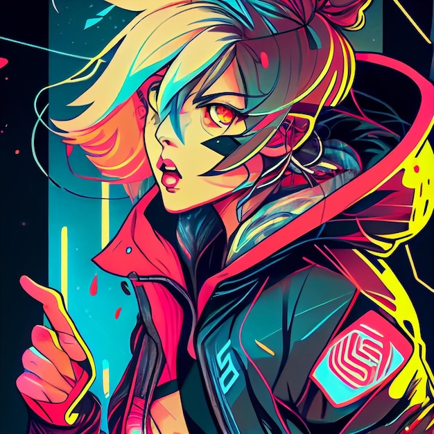 Um personagem no estilo de cyberpunk e anime