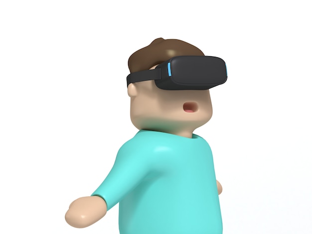 personagem de menino estilo de desenho animado animado-engraçado com videogame de tecnologia de óculos Vr