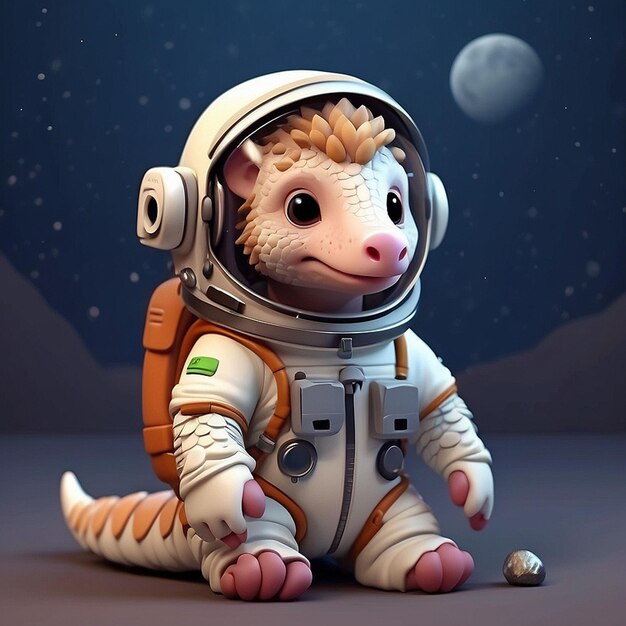 Foto personagem de pangolim astronauta em 3d