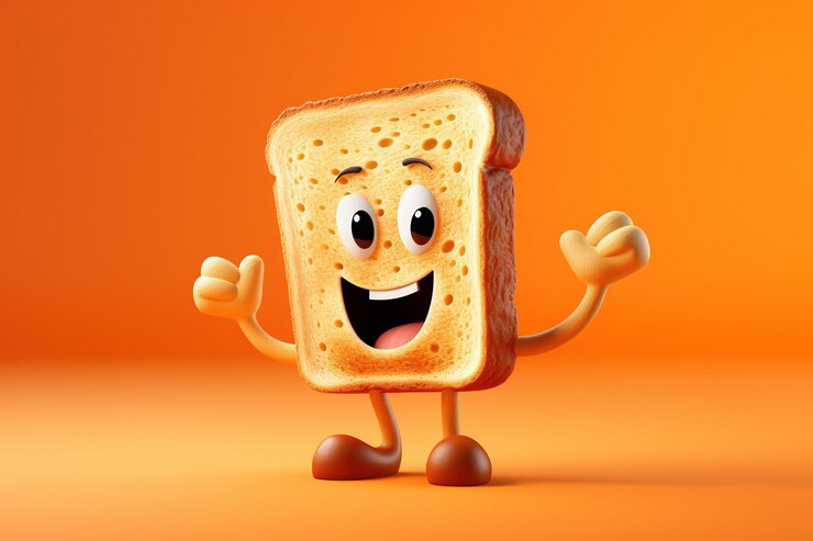 Foto personagem de pão torrado na ilustração de fundo laranja