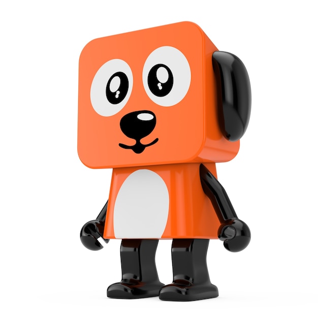 Personagem de personagem de cão de brinquedo laranja bonito dos desenhos animados sobre um fundo branco. Renderização 3D