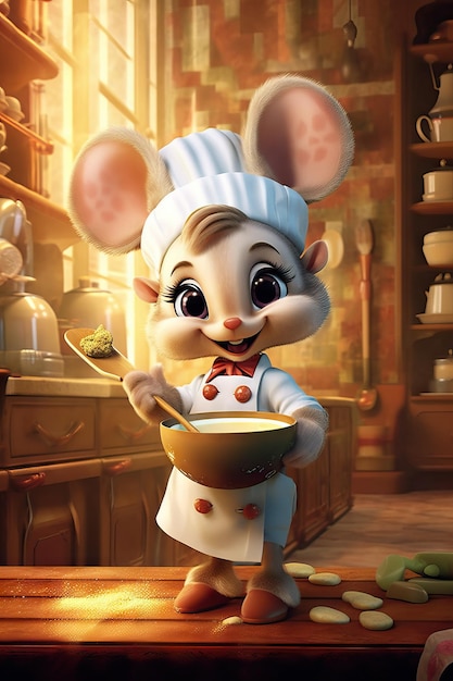 Foto personagem de rato engraçado animado de um filme de animação como desenho animado infantil