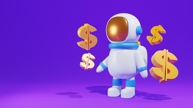 personagem de robô 3d ao redor com dólar