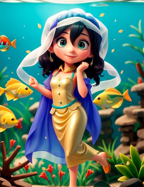 personagem de sereia de desenho animado 3D