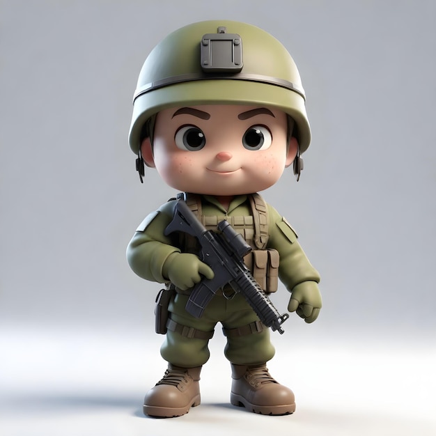 Personagem de soldado bonito em 3D em fundo branco