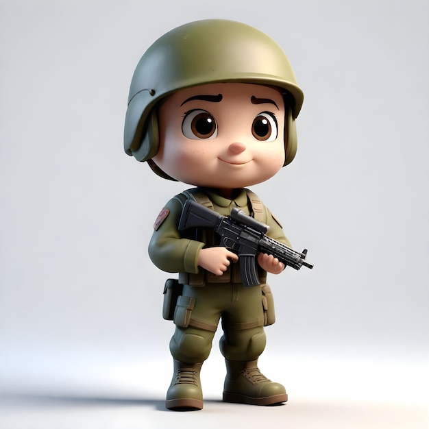 Personagem de soldado bonito em 3D em fundo branco