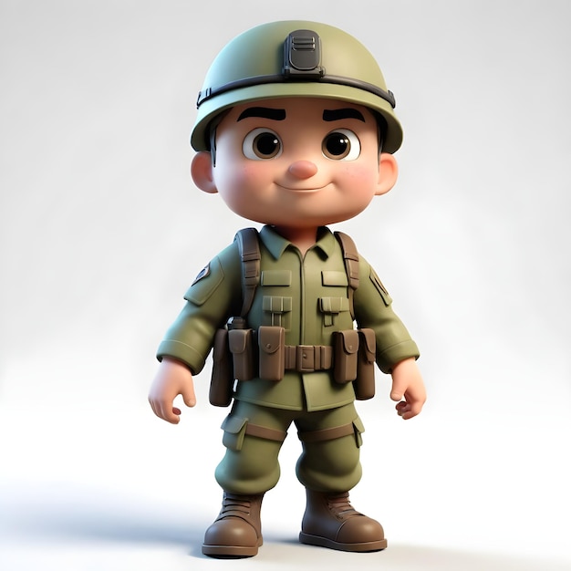 Personagem de soldado bonito em 3D em fundo branco