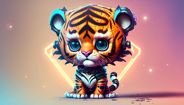 Personagem de tigre fofo com renderização 3D dinâmica na composição do pôster do filme olha para a direita