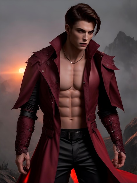 Personagem de um vampiro musculoso em um fundo épico