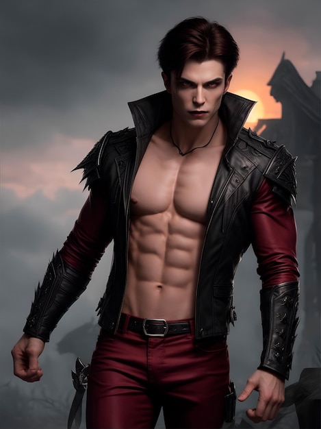 Personagem de um vampiro musculoso em um fundo épico