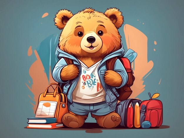 Personagem de urso de volta à escola