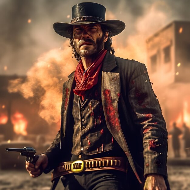 personagem de western cowboy segurando uma arma