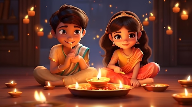 Personagem do festival Diwali gerado por Ai