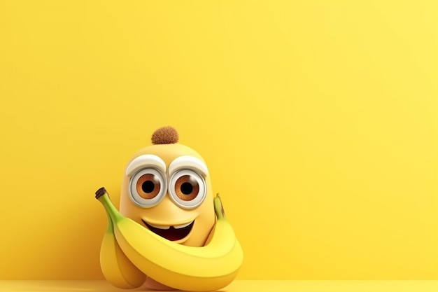 Personagem engraçado de banana com olhos grandes em fundo isolado ilustração 3d generativa ai