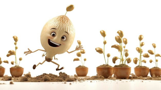 Foto personagem experimentando com sementes