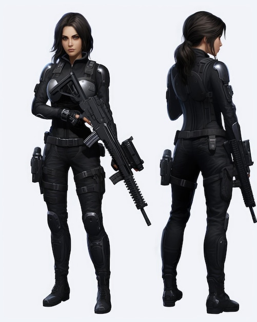 personagem feminina de filme de ação modelo de jogo avatar com arma referência ilustração desenho