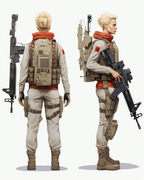 personagem feminina de filme de ação modelo de jogo avatar com arma referência ilustração desenho