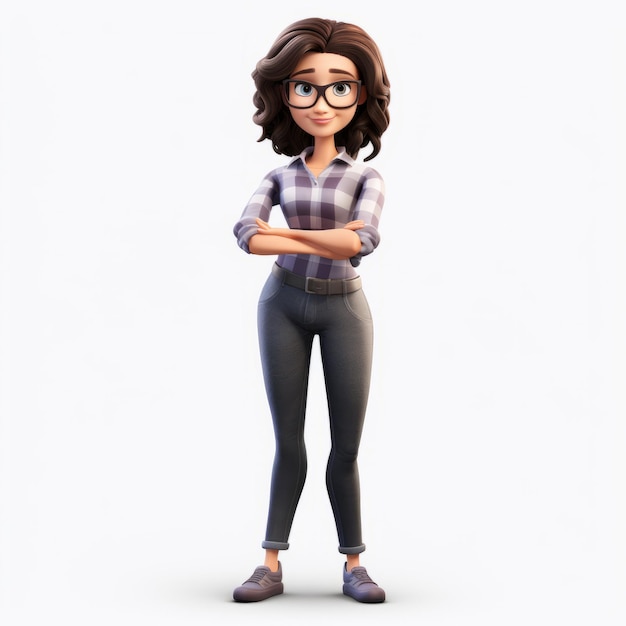 Foto personagem feminina em estilo pixar 3d em fundo isolado branco