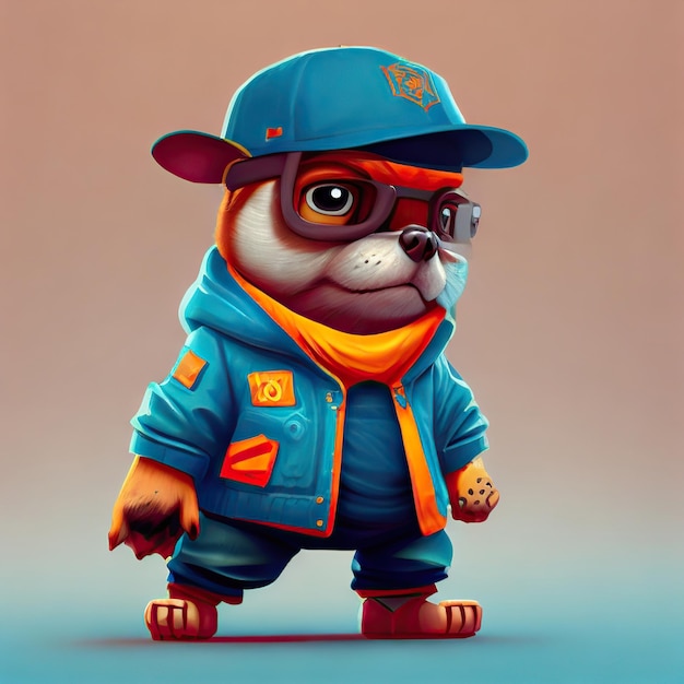 Personagem fofinho de cachorro mau com roupa estética de streetwear