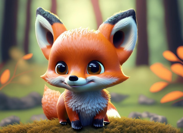 Personagem fox 3D com um sorriso bonito