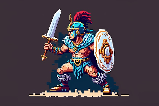 Personagem guerreiro pixel art para personagem de jogo RPG em estilo retrô para jogo de 8 bits