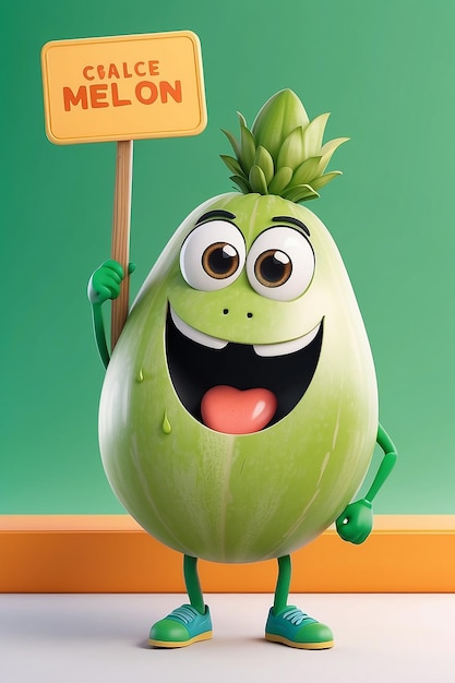 Foto personagem honeydew melon segurando um cartaz perfeito para crianças merchandise e sticker banner