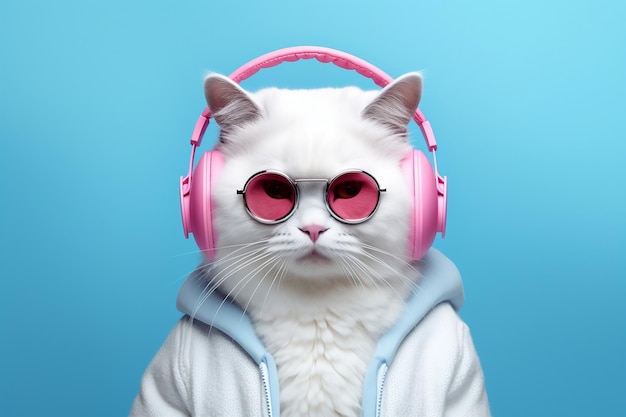 Personagem imaginário com cabeça de gato usando óculos escuros e traje da moda generativo Ai