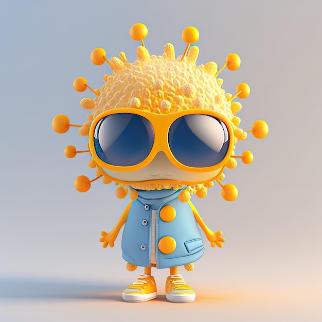 Personagem infantil engraçado 3D com um penteado incrível em um fundo colorido Generative AI