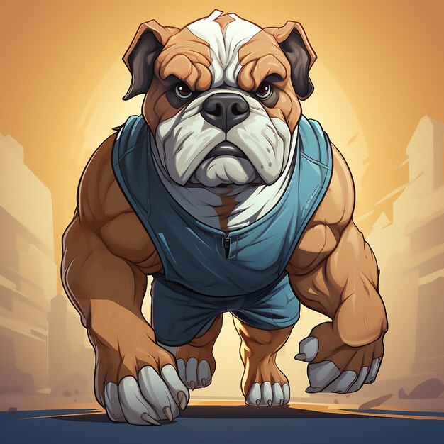 Foto personagem mascote de bulldog musculoso