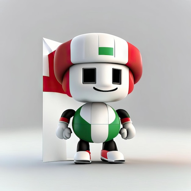 Personagem mascote em cores brancas, verdes e vermelhas IA generativa