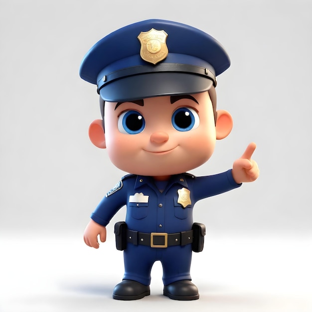 Personagem policial bonito em 3D em fundo branco