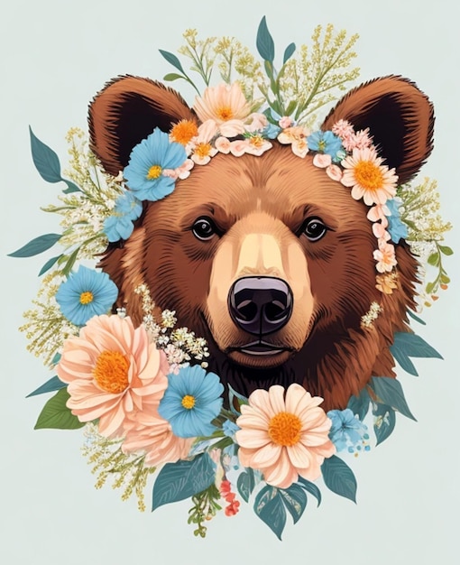 personagem urso e flor