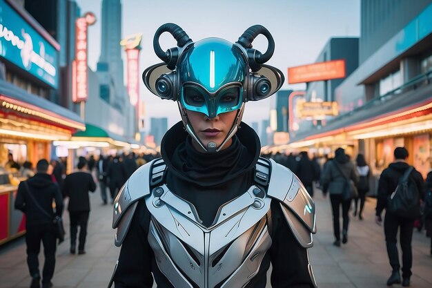 Personagem vestindo traje em carnaval futurista