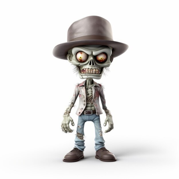 Foto personagem zombis de desenho animado brincalhão com chapéu alto render detalhado em 3d