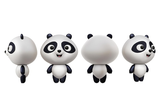 Personagens de animais de urso pandas Ilustração 3D de panda fofa dos desenhos animados isolada em fundo branco