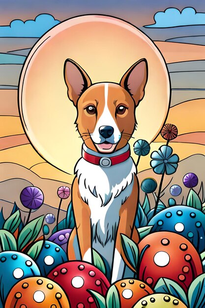 Personagens de desenho animado fofos de cachorro com fundo de flor ai generativo