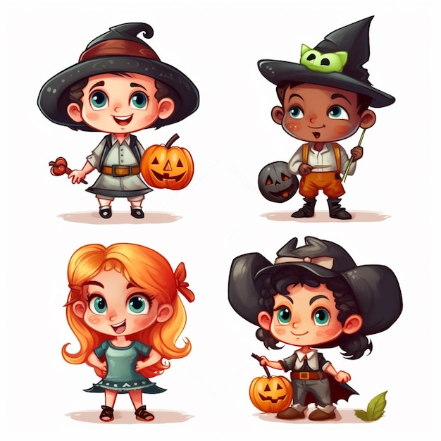 Personagens de desenhos animados de Halloween com diferentes expressões generativas ai