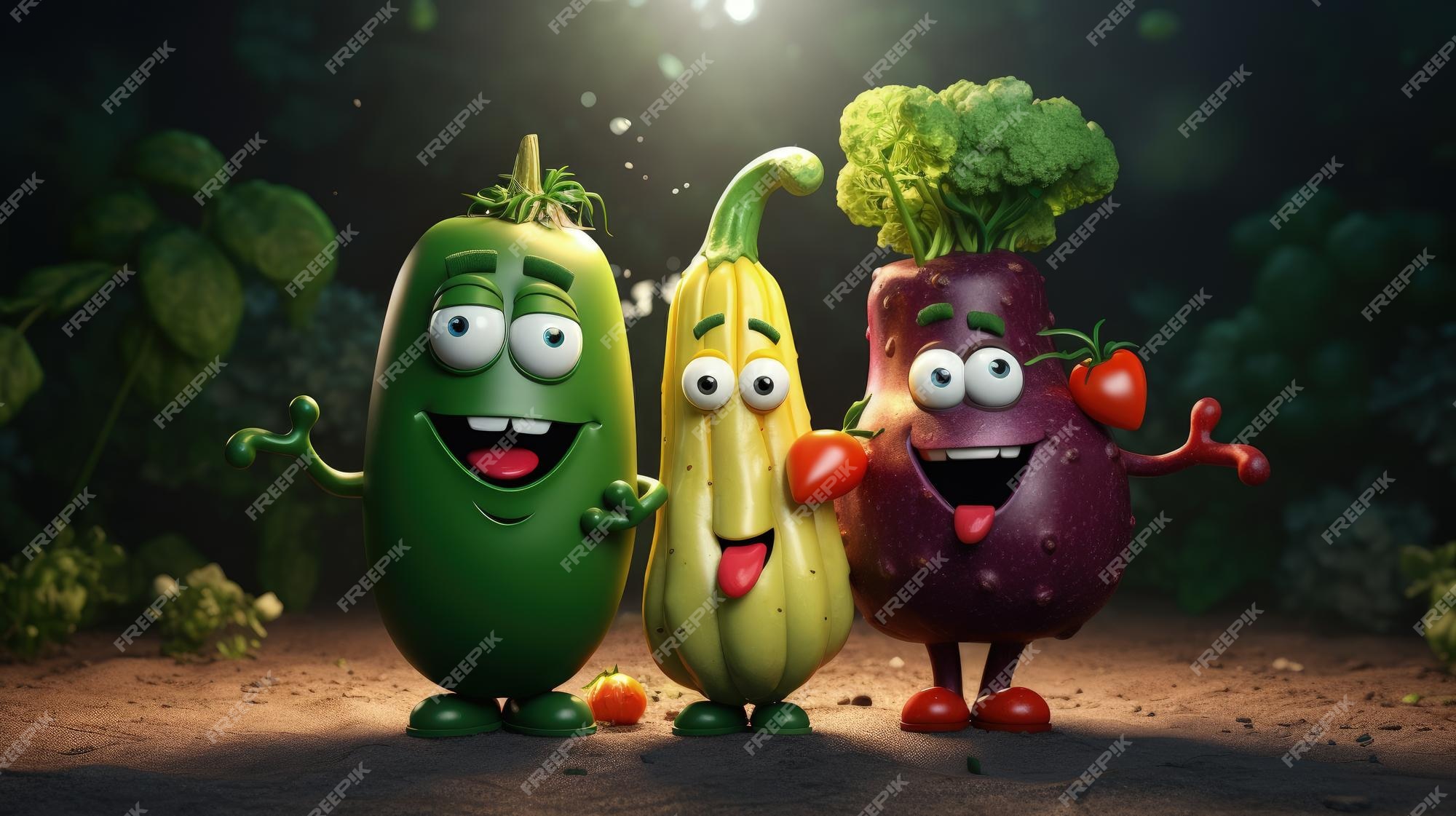 Personagens De Seleção De Legumes E Frutas De Desenhos Animados